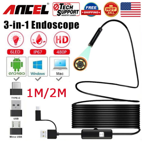 Tablets for Phones USB 3 in 1 Borescope IP67 Waterproof HD Inspection Camera with 6 LED Light Adopt Android Type-c USB Computers and Laptops 
